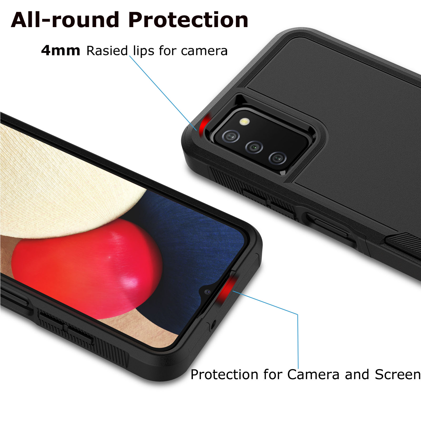 For Samsung Galaxy A03S Case, 2 in 1 PC Phone Case for Galaxy A03S 6.5" 2022 Case, Njjex Rubber & Rugged Shockproof Full Body Protection Case Cover-Black
