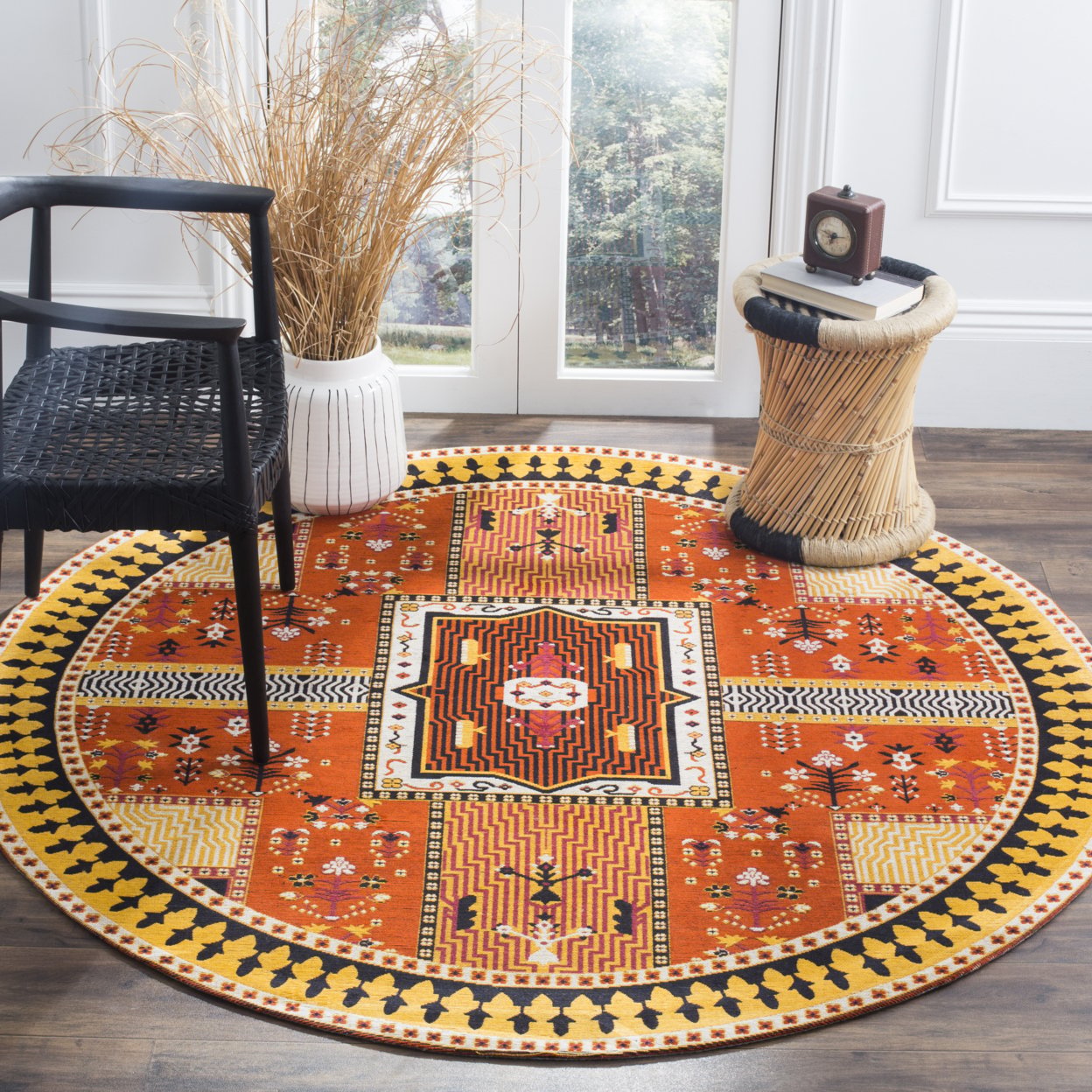 SAFAVIEH Classic Vintage Seanna Geometric Bordered Cotton Area Rug, Orange/Gold, 4' x 6'