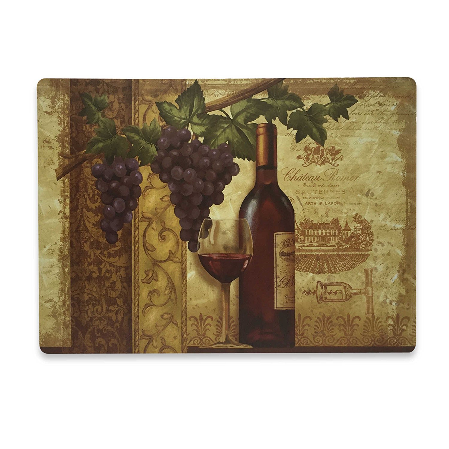 Fine Wine Laminated Foam Backed Placemats Set of 4, Pvc Plastic By