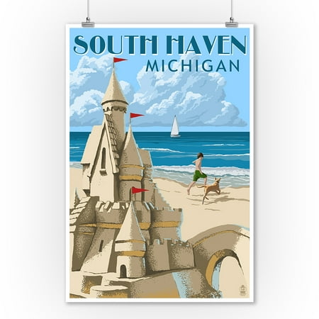 Michigan Wall Decor South Haven, Michigan - Sandcastle - Lantern Press Artwork (9x12 Art Print, Wall Decor Travel Poster) ()