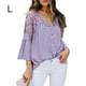 thumbnail image 1 of Qarigey Camisa de mujer Blusa de encaje con cuello en V Camisa de color sólido V Botón de manga larga Top Prendas para la parte del cuerpo Violeta L, 1 of 6