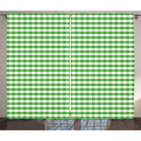 Gingham Curtains 2 Panels Set Picnic Blanket Inspired Green And