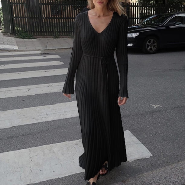 Diufon Sweater Maxi Dress for Women Soft Long Sleeve V Neck Lace-Up Ribbed Knit Lounge Dress - Walmart Business Supplies Diufon Sweater Maxi Dress for Women Soft Long Sleeve V Neck Lace-Up Ribbed Knit Lounge Dress - Walmart Business Supplies
