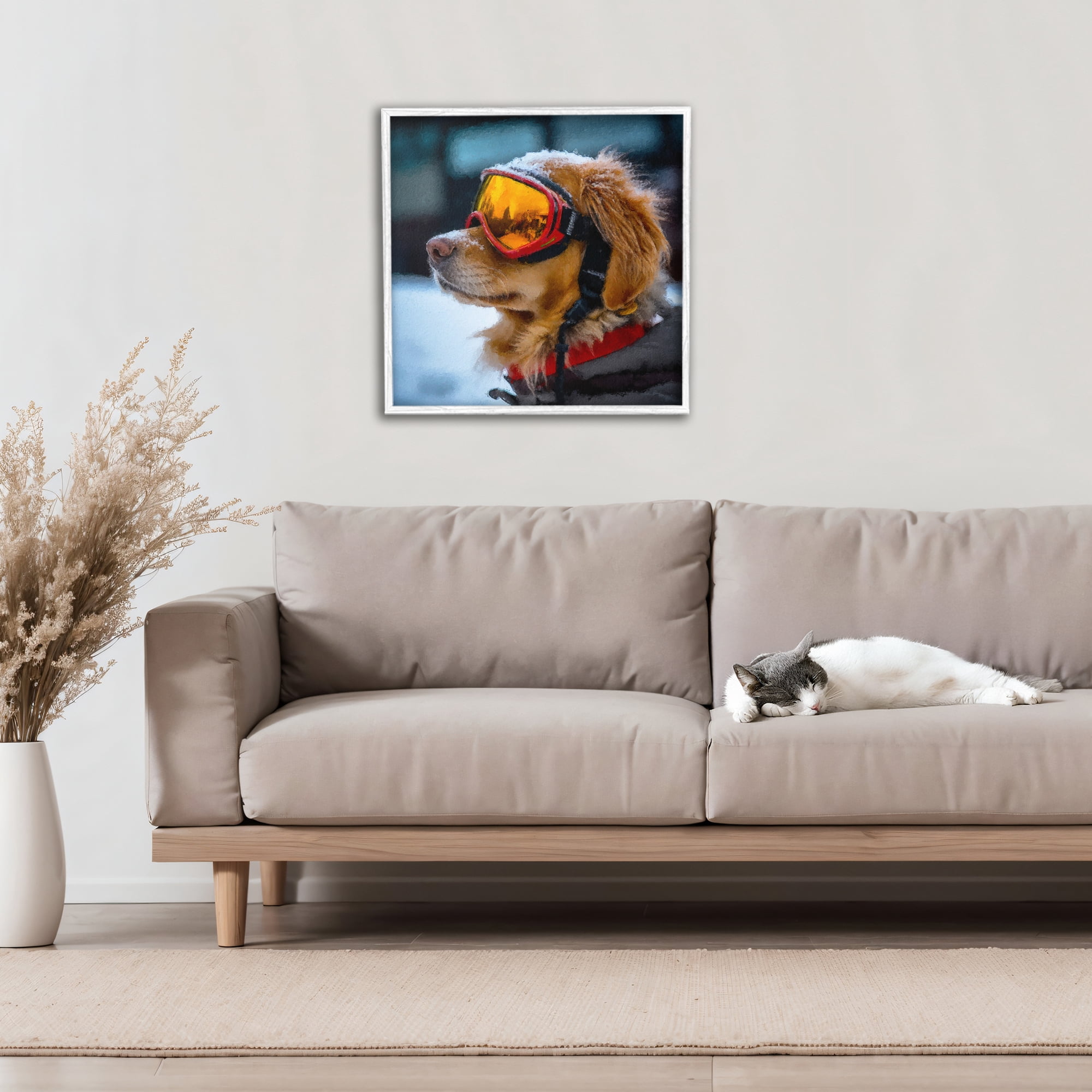 Stupell Industries Ski Goggles Dog White Framed Giclee Art, design by Sean Parnell