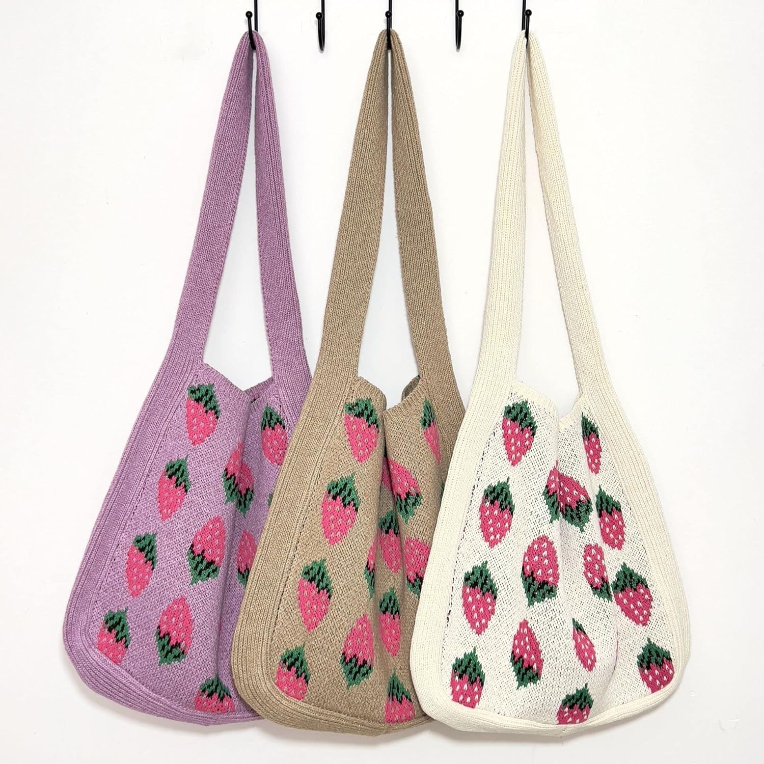 Kukuzhu Crochet Tote Bag Aesthetic Strawberry Purse Kawaii Purse Crocheted Bag Kawaii Tote Bag
