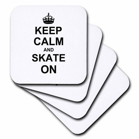 3dRose Keep Calm and Skate on - carry on skating - funny skateboarding ice skater or roller skating gifts, Soft Coasters, set of