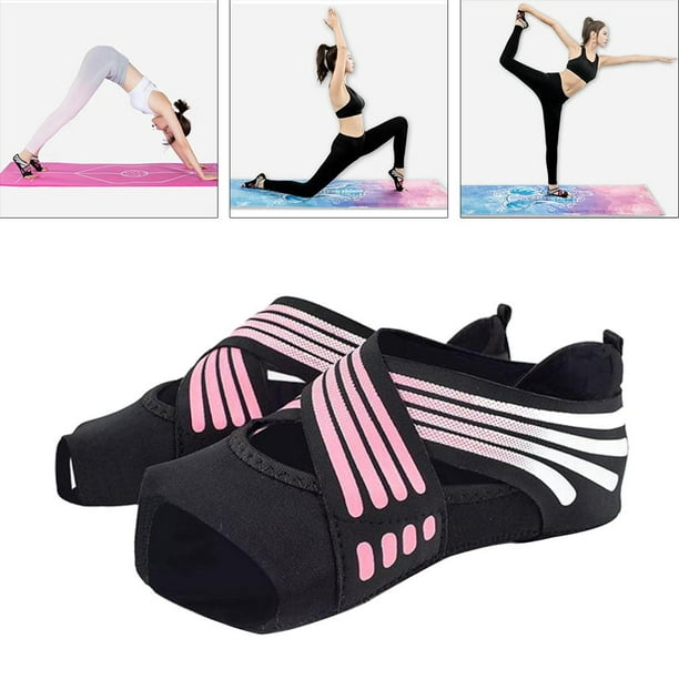 Non Skid Women Barre Yoga Shoes Pilates Grip Socks with Elastic Straps,  Make Pink L