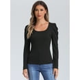 thumbnail image 4 of DARING DIVA Women's Square Neck Puff Long Sleeve Basic Ribbed Tunic Blouse Black XS, 4 of 6