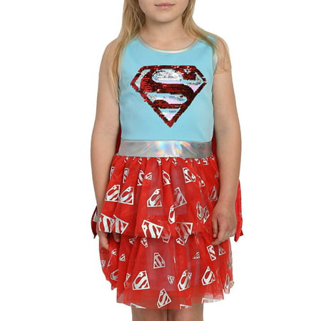 DC Comics Supergirl Costume Dress Cape Superhero 2-Way Sequin (Big Girls)