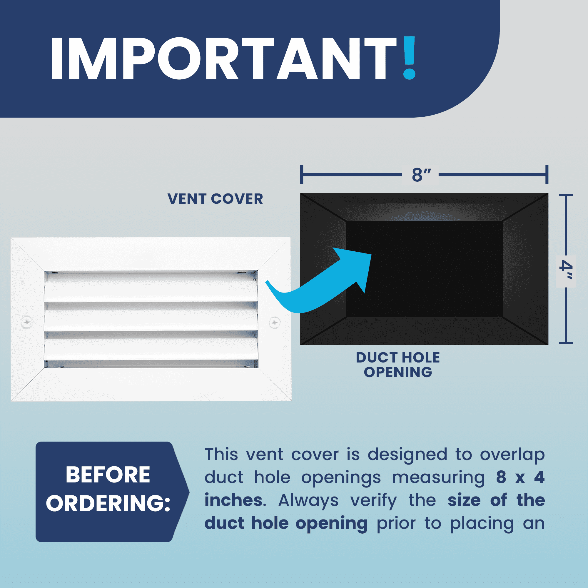 Vent Cover 8 x 4 Aluminum Return Air Grille - Rustproof, 1-Pack [9.6" x 5.6" Face]