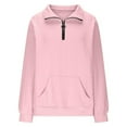 thumbnail image 4 of Sweatshirt For Women Pink Crewneck Sweatshirt Solid Color Daily Half Zip Long Sleeve Athletic Sweatshirt Hoodless Pullover With Pockets For Casual Wear Fall Winter, 4 of 6