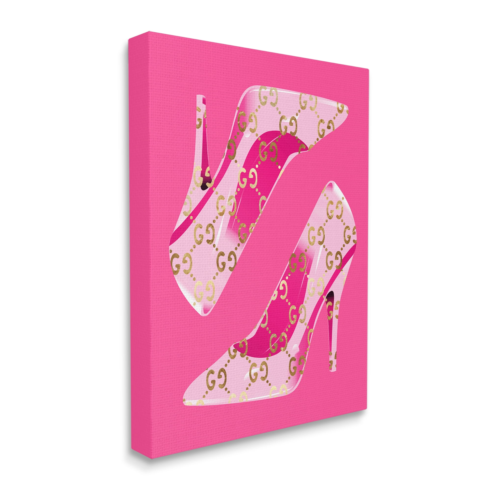 Stupell Industries Pink Glam Brand Shoes Beauty & Fashion Painting Gallery Wrapped Canvas Art Print Wall Art, 16 x 20