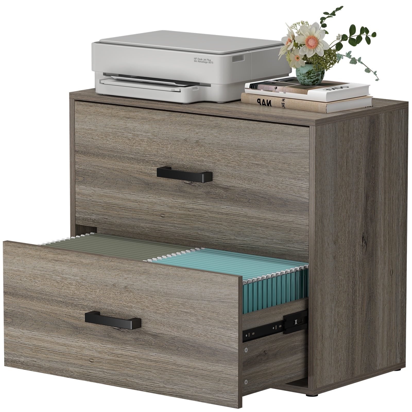 NICEGDLT2-Drawer Lateral File Cabinet,Filing Cabinets for Home Office,Wood Lateral File Cabinet with Handles for Letter Size,Gray 27.56" W x 14.57" D x 24.02" H