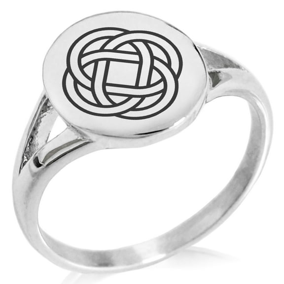 Stainless Steel Celtic Eternity Knot Minimalist Oval Top Polished Statement Signet Ring