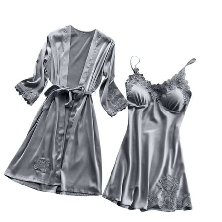 

Sexy pajamas lace sexy nightdress kimono cardigan robe two-piece set Lingerie Women Silk Lace Robe Dress Babydoll Nightdress Sleepwear Kimono Set