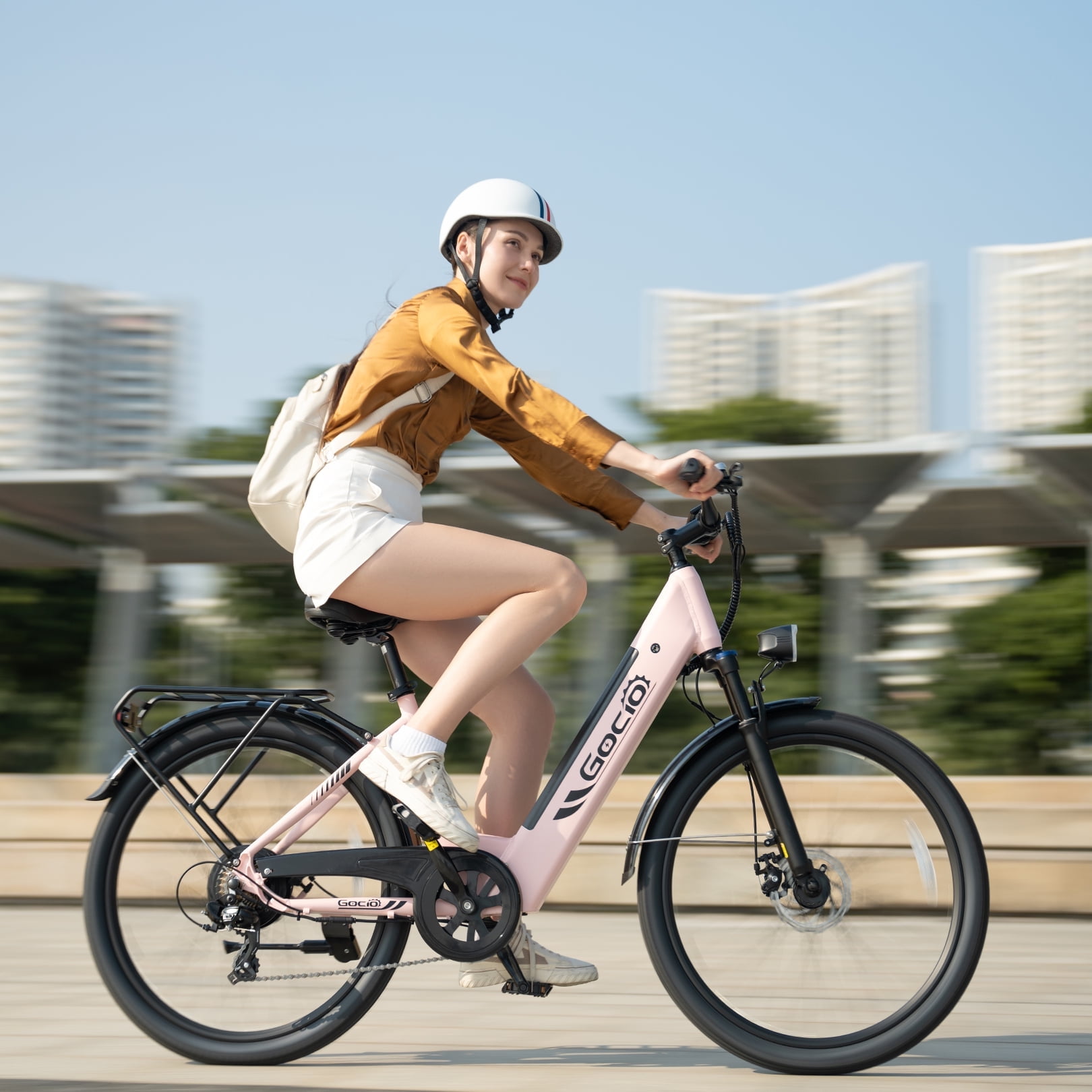 Gocio 26" x 2.1" Electric Bike for Adults, 500W Commuter Pink Ebike, 48V 720wh Built-In Battery, 5 Riding Modes, Max 60 Miles, LCD, Lockable Front Suspension step thru e bikes UL 2849