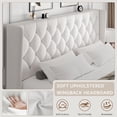 thumbnail image 3 of iPormis King Size Bed Frame with Diamond Button Tufted Wingback Headboard, Upholstered Platform Bed Frame with Strong Wood Slat Support, No Box Spring Needed,White, 3 of 8