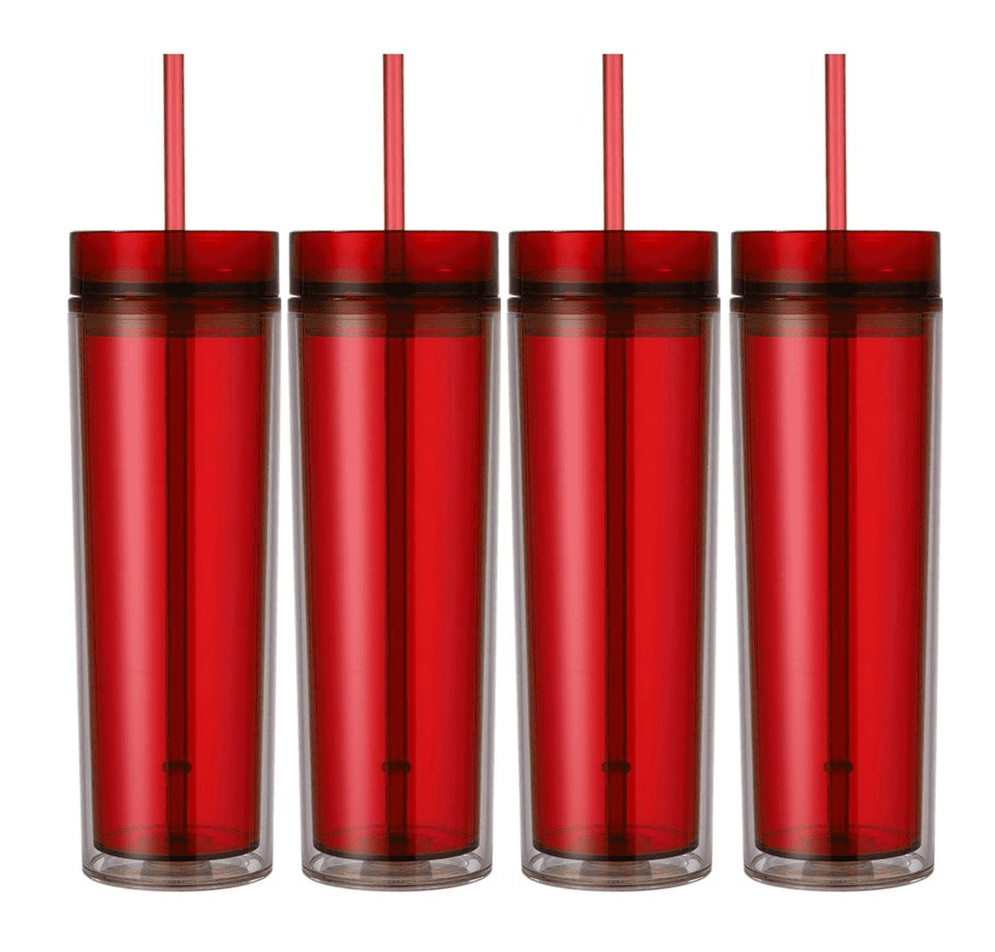 Acrylic 16 Ounce Tumblers with Straw ***Set of 4  Tall Skinny Tumblers*** 