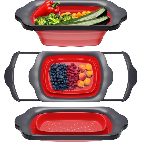 Comfify XL Large Kitchen Strainer by Comfify – Collapsible Silicone Over-The-Sink Colander with Extendable Handles – 6 Quart – Red