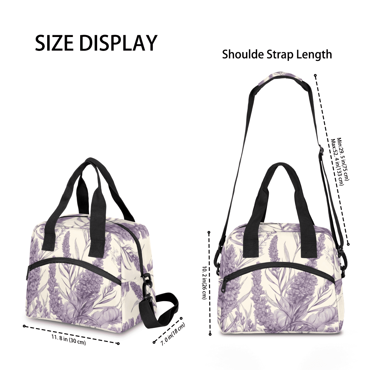 Herdesigns Purple Lavender Flowers Insulated Lunch Bag for Women Men Adults Large Reusable Lunch Box Leakproof Portable Cooler Tote Bags with Adjustable Shoulder Strap