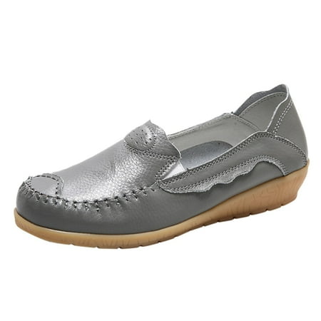 

Zizocwa Vintage Slip On Loafers for Older Women Comfortable Soft Soled Casual Shoes Lightweight Pu Leather Female Dressy Work Shoes Grey Size9.5