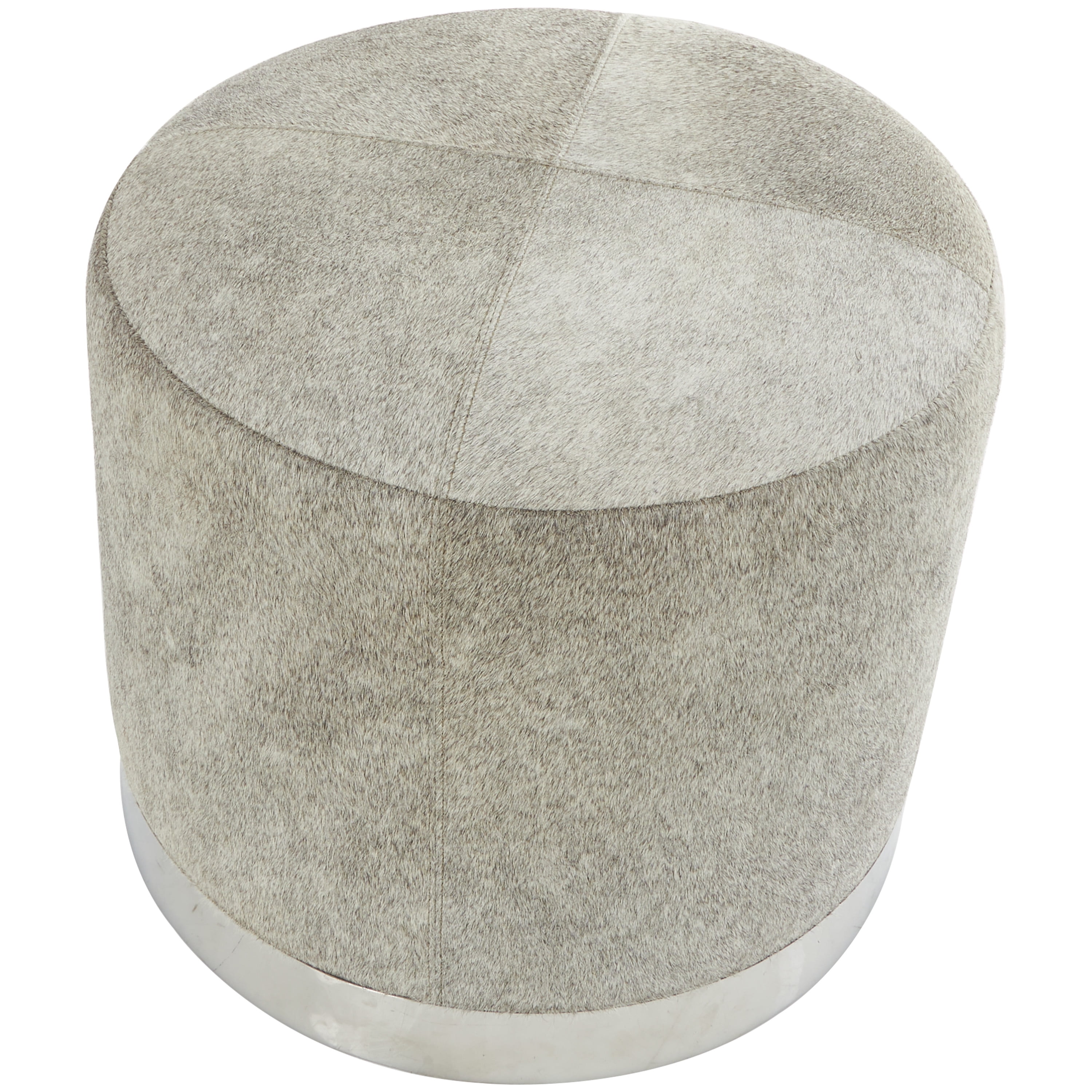 DecMode Leather Patchwork Stool with Silver Metal Base, Gray
