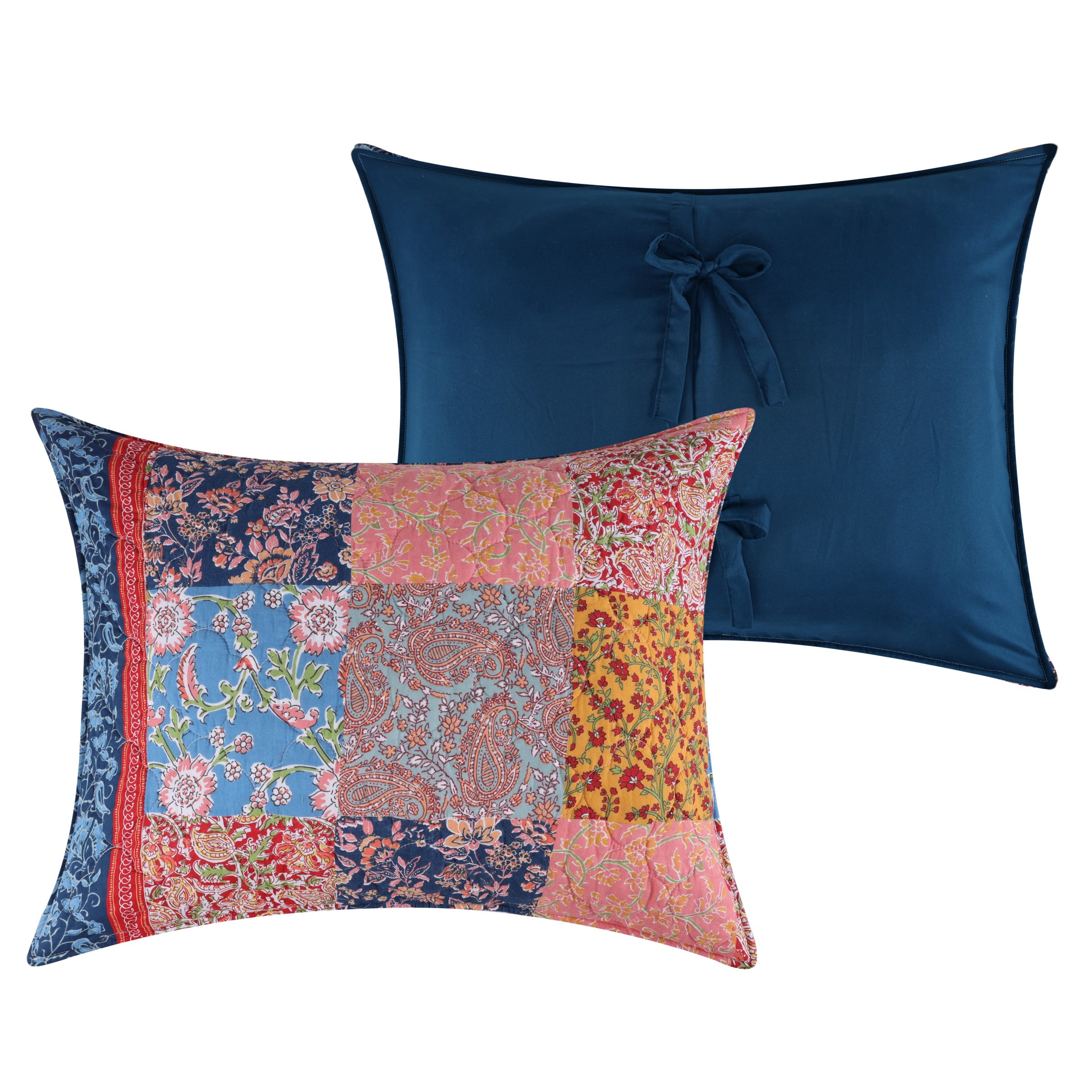 Greenland Home Fashions Tangier Cotton-Rich Quilted Patchwork Print Pillow Sham, All Ages, King
