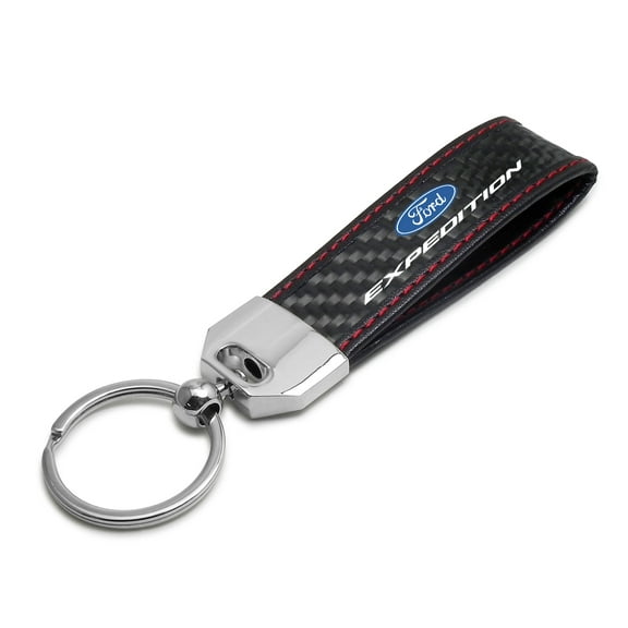 iPick Image for Ford Expedition Real Black Carbon Fiber Loop Strap Key Chain with Red Stitching, Official Licensed