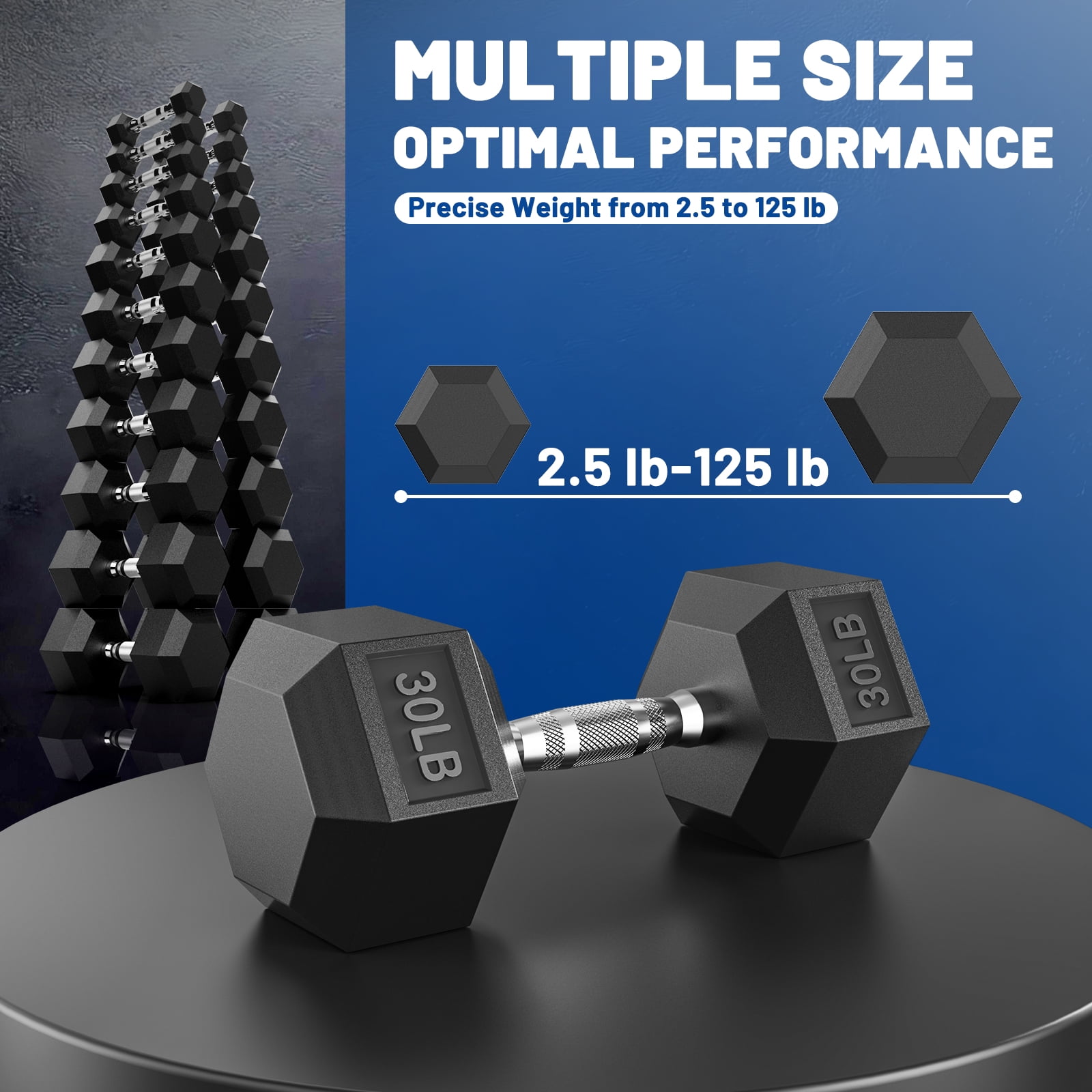 17.5LB Rubber Hex Dumbbell Pair - Non-Rolling, Non-Slip Grip Dumbbells for Home Gym, Strength & Conditioning Workouts