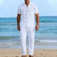 thumbnail image 4 of LEKWK 2 Piece Set for Men Short Sleeve Button Down Collared Tops and Straight Leg Pants Comfy Solid Summer Fashion Beach Vacation Casual Outfits, 4 of 8