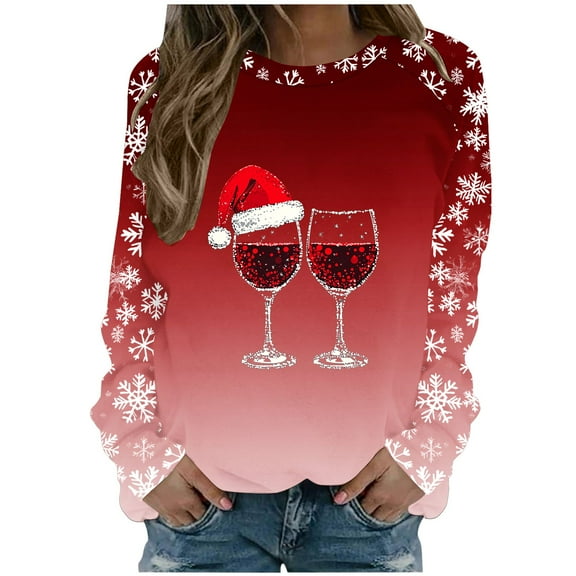 Christmas Sweatshirts for Women Sweatshirts Crewneck Sweatshirts Graphic Long Sleeve Shirts Pack Casual Lightweight Long Sleeve Pullover Tops