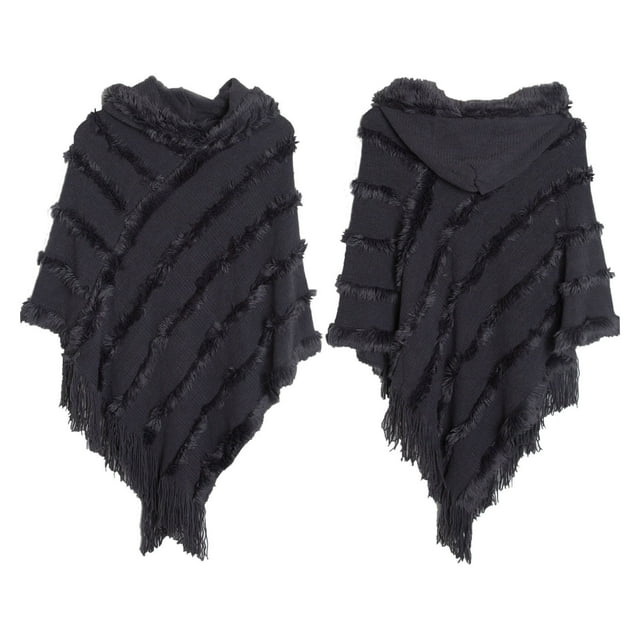 Poncho Solide pour Femmes avec Franges Foulard Châle Tricoté Chandail à Franges Cape Cadeaux pour Femmes