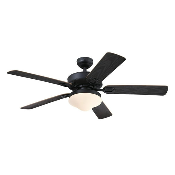 Westinghouse Lighting Deacon 52-Inch Indoor/Outdoor 5-Blade Matte Black Ceiling Fan, Dimmable LED Light Fixture with Opal Frosted Glass, Remote Control Included