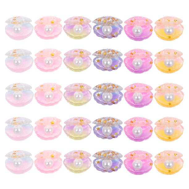 30 conchas marinas 3D con purpurina y perlas simuladas, miniaturas, dijes planos para manualidades, lazos para el pelo de niña, accesorios para marcos de fotos, decoración, fabricación de joyas