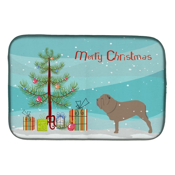 Neapolitan Mastiff Merry Christmas Tree Dish Drying Mat