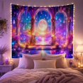 thumbnail image 2 of Symmetrical Garden Temple Steps with Full Moon Night Sky, Mystical Fantasy for Fantasy Lovers Ethereal Wall Art Decor Housewarming Gift Tapestry Wall Hanging for Bedroom and Living Room, 2 of 7