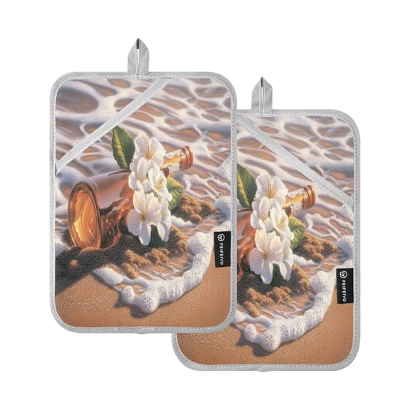 BZSMCE Pot Holder Oven Mitts Cooking baking Brown Bottle with White Flower Creative Pattern Size:7x9.8in