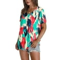 thumbnail image 4 of Womens Plus Size Tops Summer Short Sleeve T-Shirts Loose Casual Pleated Tunic Tops Dressy Front Ruched Flowy Shirt Cute Floral Print Blouses V Neck Pullover Top for Women, 4 of 7