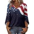 thumbnail image 4 of 4th of July American Flag 3/4 Sleeve Shirts V Neck Patriotic Tops, 250th Anniversary Independence Day Baggy Blouses with Button Cuffs Summer Fashion Clothing, 4 of 6
