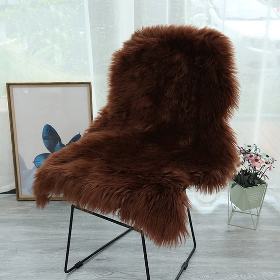 Soft Brown Fluffy Faux Sheepskin Seating Cushions 24 x 43inch Chair Cover Mat Shaggy Area Rugs Machine Washable