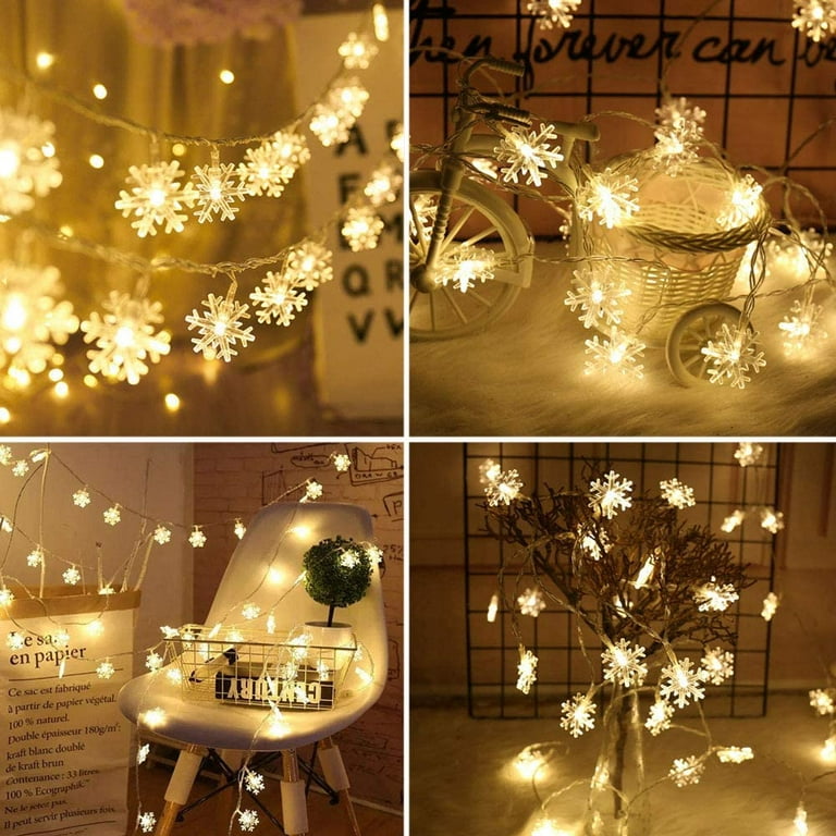 CESOF Christmas Lights, 20 Ft 40 LED Snowflake String Lights Battery  Operated Fairy Lights for Bedroom Room Party Home Xmas Decor Indoor Outdoor  Tree Decorations Warm White