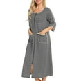 thumbnail image 3 of SWSMCLT Women's Warm Housecoat Zip Up RobeFall Comfy 3/4 Sleeve House Coat Thick Winter Cotton Zipper Nightgown Dark Grey Large, 3 of 4