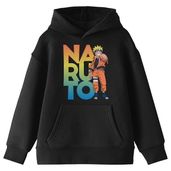 Naruto Classic Character Pointing With Ombre Text Youth Black Graphic Hoodie-Medium