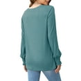 thumbnail image 4 of Women'S Long Sleeve Shirts Pleated Business Casual Crew Neck Blouses with Smocked Cuffs Lake Green S, 4 of 5