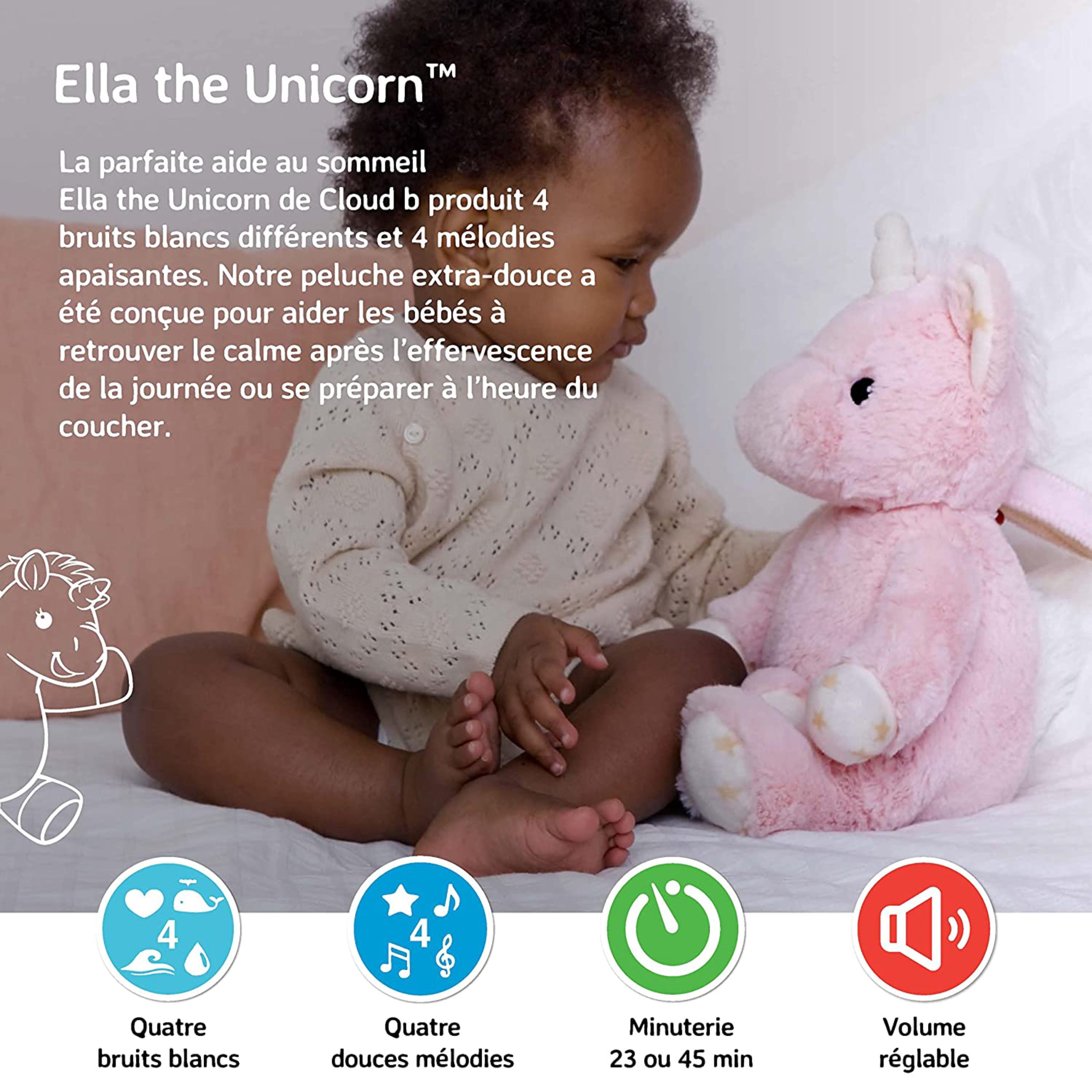 Cloud B Soothing Sounds Ella the Unicorn Portable Soother for Infants, Pink, 1 Pack