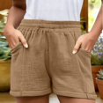 thumbnail image 5 of CPNG Girls Casual Shorts Elastic High Waist Shorts Solid Color Summer Comfy Loose Shorts with Pockets(Khaki,4-5 Years), 5 of 9