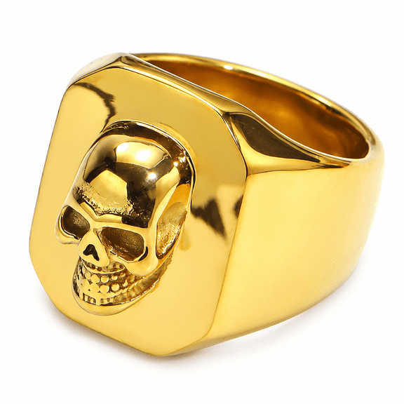 SADELU Men's Skull Signet Ring, Stainless Steel Gothic Biker Ring, Sizes 7-13, Gift for Him