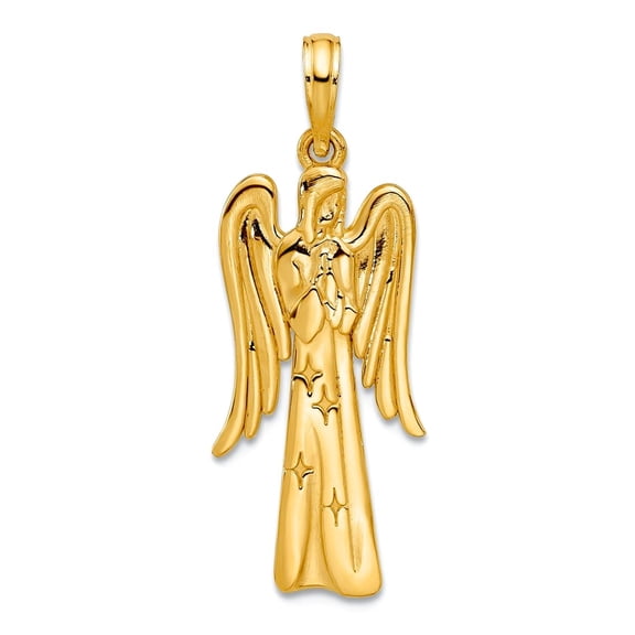 11mm 14k Solid Yellow Gold Fancy Religious Guardian Angel Charm Pendant Necklace for Women
