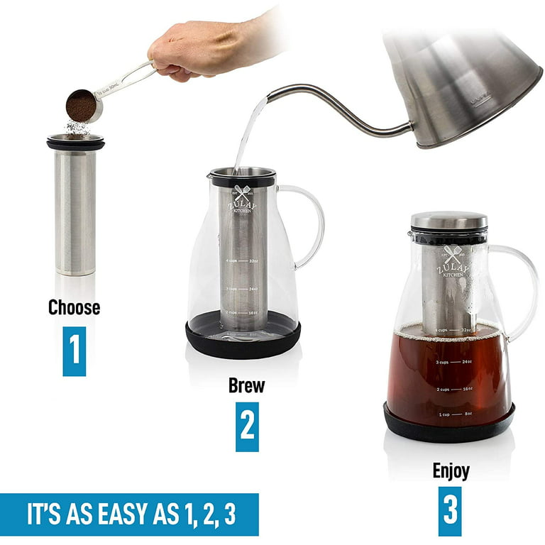 Premium Cold Brew Coffee Maker - Glass Carafe - Stainless Steel Filter