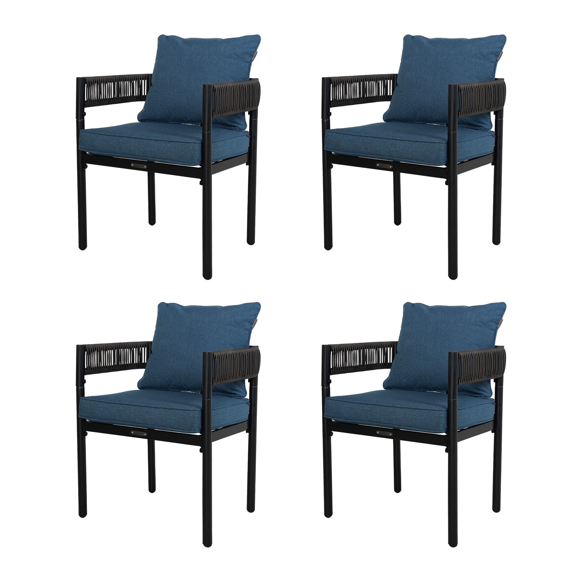 GRANDPATIO Steel Outdoor Dining Side Chairs - Set of 4, Blue Cushion